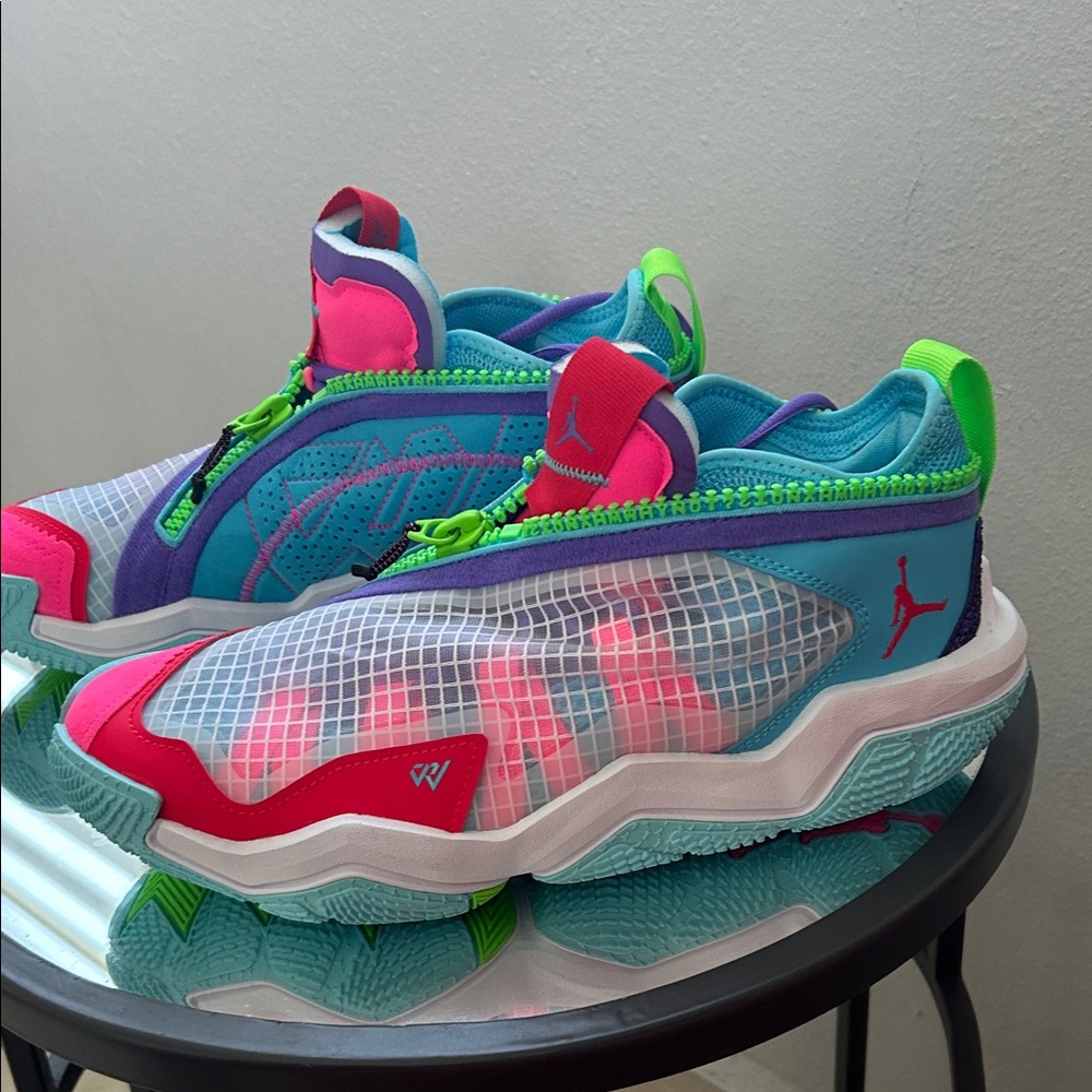 Jordan Mens Vibrant Pink and Blue Sneakers